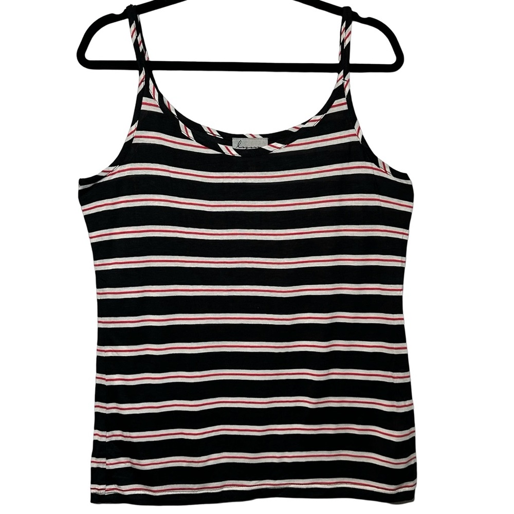 Lynn Ritchie Silver Black with Red & White Stripes Rayon Tank Top Size Medium